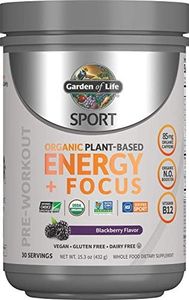 Garden of Life Sport Organic Pre Workout Energy Plus Focus Vegan Energy Powder, Blackberry, 15.3oz (432g) Powder