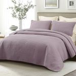 Whale Flotilla Twin Quilt Set, Soft Lightweight Quilts Bedspreads Coverlet with Striped Pattern, Bedding Sets with Pillow Sham, Reversible Bed Cover for All Seasons, 68x88 Inches, Lilac Ash