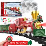 Hot Bee Christmas Train Set, Remote Control Train for Christmas Tree Train Toys w/Realistic Smoke, Lights & Sounds, Toy Train w/Steam Locomotive, Christmas Toys Gifts for 3 4 5 6 7 8+ Year Old Boys