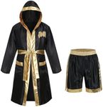 Colorful House Men's Satin Black Boxing Robes Adult Hooded Boxing Costume With Shorts Set(Black, Medium)