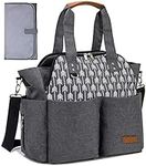 Lekebaby Large Diaper Tote Bag for Mom and Dad - Baby Diaper Satchel Bag with Insulated Pockets & Changing Pad & Stroller Straps in Grey, Arrow Print