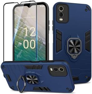 Btstring Case for Nokia C32 and Screen Protector Tempered Glass, Shockproof Tough Armour Phone Case, Heavy Duty Personalised Case with Stand, Blue