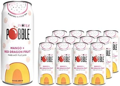 INOTEA POBBLE BURSTING BUBBLE TEA (Pack of 12 Cans) includes SALTATION Thank You Card | Canned Iced Tea Made with Real Fruit Juice and Contains Popping Pearls (16.6oz/can) | 12 Can Bundle- Available Flavors: Assorted, Mango+Red Dragon Fruit, Mixed Berries+Hibiscus, Passion Fruit+Apple. (Mango+Red Dragon Fruit)