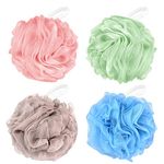 WUJUN Bath Sponge Shower Loofahs Balls 70g/PCS Soft Durable Extra Large Mesh Pouf Easy, Foaming Body Scrubber Exfoliator for Big Full Lather Cleanse Solid Color(4 Pack)