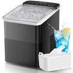FOHERE Ice Maker Machine Countertop, 14KG Ice Cube Maker with Self-Cleaning Function, 9 Cubes in 5 Mins, 2 Bullet Ice Sizes, Portable Ice Machine with Ice Scoop & Basket (Black)