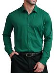 COOFANDY Men's Casual Button Down Shirts Stretch Dress Shirts Long Sleeve Slim Fit Dress Shirt Green