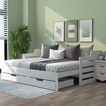 ANIROY Daybed with Trundle and Drawer, Cabin Bed, SIngle Guest Bed Sofa Bed, Pull out Trundle and Storage Drawer for Living Room and Bedroom - (3') 90 x190 cm - White