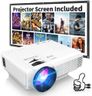 【Two-Way Bluetooth】 1080P Mini Projector with Projector Screen, 50% Zoom, Portable Outdoor Movie Projector, Compatible with TV Stick, Video Games, HDMI, USB, Smartphone