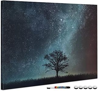 Navaris Magnetic Memo Board Whiteboard - 90 x 60 cm Dry Erase White Board with Design for Wall - Includes Marker and Magnets - Starry Sky and Tree