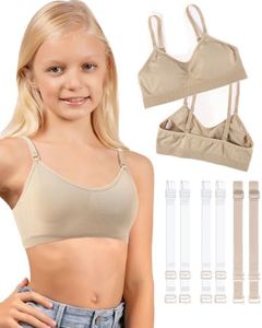 iMuchic Clear Straps Dance Bra for Girls, V-Neck Pad Seamless Wireless Bras with Adjustable Replace Strap Silicone Covers