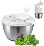 Salad Spinner Stainless Steel, Lettuce Spinner Multi-Use Fruit Washer with Bowl & Colander, for Washing, Cleaning & Drying Greens, Vegetables, Easy to Clean, Large 5L Capacity