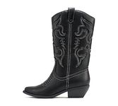 Soda Women Cowgirl Cowboy Western Stitched Boots Pointy Toe Knee High Reno-S black Size: 6 UK