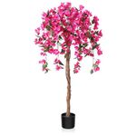 Laiwot 4FT Artificial Tree Tall Potted Fake Bougainvillea Trees for Outdoor Indoor Office Wedding Home Decor Lifelike Faux Plants with Wood Trunk and Pink Flowers