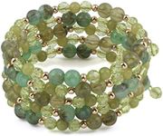 COIRIS Multi Layers Statement Yellow Beaded Bracelet Adjustable Strand Bangle Bracelet for Women (BR1202-Olive)