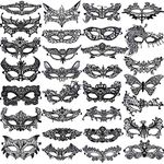 SIQUK 30 Pieces Black Lace Masquerade Mask Women Venetian Masks for Evening Party Prom Ball Bachelorette Party and Costumes