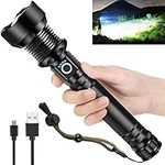 Rechargeable LED Flashlights, 300000 High Lumens Super Bright Flashlight, Tactical XHP90 Flashlight with 5 Modes, Zoomable, Military Grade Waterproof Flashlights for Emergencies, Camping