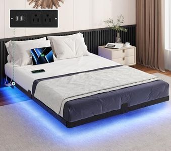 YITAHOME Full Size Floating Bed Frame, LED Bed Frame with Charging Station, Metal Platform Full Bed with Heavy Duty Steel Slats Supports, No Box Spring Needed, Easy Assembly, Black