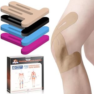Kinesiology Tape for Knees Pre Cut, 12 PCS Upgrade KTQUICK Knee Tape For Knee Pain Relief Pre Cut, Original Cotton Knee Tape, Flexible & Durable Sports Tape for Support & Comfort During Workouts,Beige