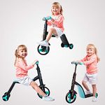 FAWN 3-in-1 Junior Kick Scooter/Balance Bike/Tricycle Indoor/Outdoor Toddler Ride-On Bike Multifunctional 2-6 Yrs (Blue)