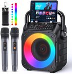 Karaoke Machine, Portable Bluetooth Speaker with 2 Wireless Microphones for Adults & Kids with Lights, Karaoke Microphone with PA System Supports USB/TF/REC/FM/AUX for Home Party(Black)