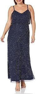 Adrianna Papell Women's Plus-Size Long Blouson Beaded Dress, Navy, 16W