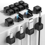 16 Pack Magnetic Cord Organizer, Easy Secure Adhesive Cable Management, Wire Holder Keeper Organizer Management, Hide Or Organize Phone USB Charger Cable for Home,Office,Car,Desk,Nightstand-Black