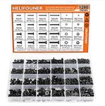 HELIFOUNER 1280 Pieces Countersunk Head Socket Cap Screws Bolts, Flat Washers and Nuts Assortment Kit, 10.9 Grade Alloy Steel, Full Thread (M2 M3 M4 M5)