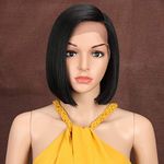 Style Icon 9 inches Bob Wigs Lace Front Wigs Synthetic Wig Natural Straight Short Wigs For Women Heat Resistant Fiber (1B)