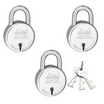 Link Locks Round 65MM_Double Locking Padlock (Silver, Pack of 3) Made in Aligarh.