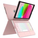 MMK Keyboard Case for iPad 9th Generation 10.2 inch 2021, Multi-touch Trackpad & 7 Color Backlight & 360°Flip Hard-shell, Slim Keyboard Case with Pencil Holder, for iPad 9th/8th/7th Gen, Rose Gold