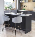 Furneo Kitchen Island Modern Breakfast Bar Shelves Graphite & Marble Effect KI02