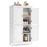 VASAGLE Bathroom Floor Storage Cabinet, Bathroom Storage Unit, Freestanding Cabinet with 4 Doors, Adjustable Shelves, 11.8 x 23.6 x 43.3 Inches, White UBBC552P31