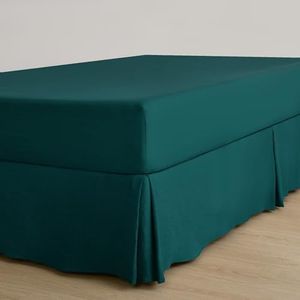 Dreamaker Queen Fully Fitted Microfibre Pleated Valance, 35cm Drop Length Anti-Wrinkle Box Pleats Ultra Soft Plush Pre Washed 100% Microfiber Lightweight Basics Tailored Bed Skirts - Teal