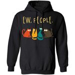 Funny Cats Tee Ew People Vintage Retro T-Shirt for Cat Lover Hoodie, Black, Small