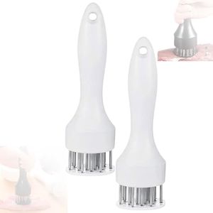Meat Tenderizer Tool, Stainless Steel Meat Pounder Tools Meat Tenderizer Tool with Ultra Sharp Stainless Steel 21 Sharp Needle Blades for Tenderizing and Cooking Kitchen Gadgets (White, 2pcs)