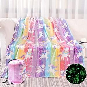 Glow in The Dark Blanket Unicorns Gifts for Girls, Soft Blanket 3 4 5 6 7 8 9 10 Year Old Girl Gifts, Toddler Girls Toys Age 6-8, Gifts for Girls for Birthday, Halloween, 50"x60"