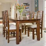 SHIKHA WOOD CRAFT Sheesham Wood 4 Seater Dining Table with 4 Cushion Chairs for Home Living Room Hall Wooden Furniture Dinner Table Set (Honey Finish)