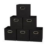 Household Essentials 80-1 Foldable Fabric Storage Cubes | Set of 6 Cubby Bins with Handles | Black