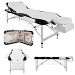 Massage Table Couch Bed Aluminium Deluxe Lightweight Professional Beauty Tattoo Spa Reiki Portable Folded 3 Section with Premium PU Leather Foam Carrying Bag White（213cm/15kg/Load Capacity 250 kg）