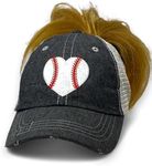 Cocomo Soul Womens Baseball Mom Hat | Baseball Mom Messy BUN HIGH Ponytail Hat | Baseball Love Hat | Baseball Mom Cap 201 Dark Grey