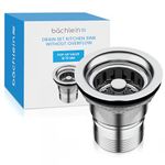 Bächlein Pop-Up Drain Fitting for the Sink, Diameter 70 mm without Overflow, Kitchen Sink, Polished Stainless Steel, Strainer Basket Valve, Basket Valve