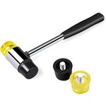 Rubber Mallet - 25mm Double-Face Hammer with Soft/Hard Tips & Non-Slip Rubber Handle, Steel Pipe Mallet with Replacement Heads for Leather Crafts, Jewelry, Woodworking and Flooring Installation