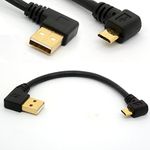 90 Degree USB 2.0 to Micro USB B Male Cable Gold Plated Left Angled Data Sync and Charge Extender Lead (15cm) (Left)