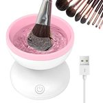 Electric Makeup Brush Cleaner Newest Design, Luxiv Wash Makeup Brush Cleaner Machine Fit for All Size Brushes Automatic Spinner Machine, Makeup Brush Beauty Blender Cleaner (White+Pink)