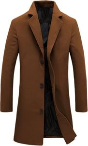 Springrain Men's Wool Blend Pea Coat Notched Collar Single Breasted Overcoat Warm Winter Trench Coat(DarkBrown-S)