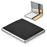 Hanunalir Cigarette Case, Metal Stainless Steel Tobacco Slim Box with PU Leather Cover, Cigarette Holder Case Metal Frame Holds 20 Pcs Cigarettes, Cigarette Box for Handbags and Shirt Pockets, Black