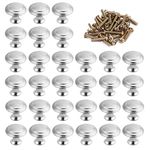 MaYuLa 30Pcs Cabinet Door Knobs Round Mushroom Shape Pull Handle Drawer Knobs Silver Kitchen Cupboard Knobs Chrome with Screws for Bathroom Bedroom Furniture Wardrobe 30MM
