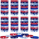 JAKADYUKS 100Pcs American Flag Silicone Bracelets, Fourth 4th of July Party Accessories USA Veterans Day Memorial Day Patriotic Party Wristband Party Favors School Gifts Supplies