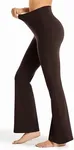 Maxbee Flare Leggings for Women with Pockets V Crossover High Waisted Yoga Pants Tummy Control Workout Wide Leg Bootcut Pants Brown