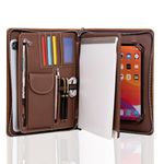 AZXCG Premium Leather Padfolio Binder for Men & Women - A4 Letter Size Notepad & iPad Pro 12.9 Compatibility (2018, 2020, 2021). Executive Portfolio Folder with Business Card Holder,Brown